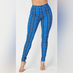 JC & JQ Super High Waisted Blue Checkered Plaid Skinny Jeans Size XL Punk Grunge